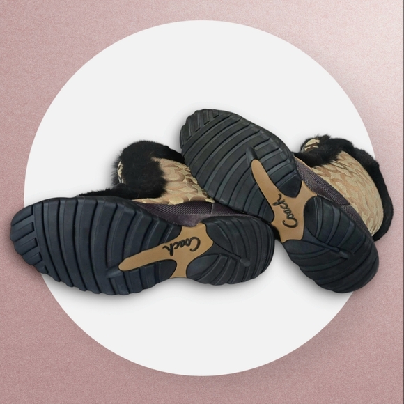 NWOT Coach Jennie Signature Fur Winter Snow Boots Brown Monogram Cozy Luxe Sz 8 - Picture 3 of 14